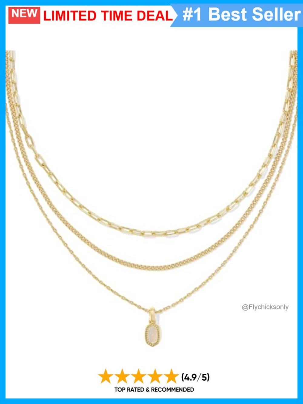 Triple Strand Layered Necklace with Mini Pendant and Extender